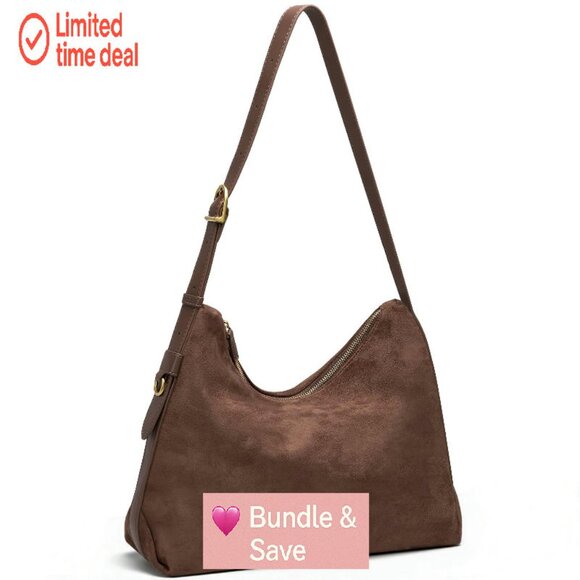 Suede Hobo Bag Adjustable Strap 5 Pockets Crossbody Shoulder Tote